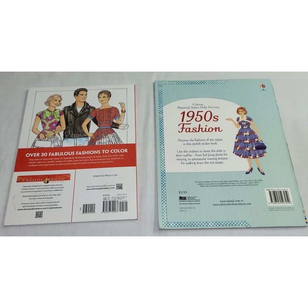 Creative Haven Usborne 1950s Fashion Coloring and Sticker Book Set Vintage Style